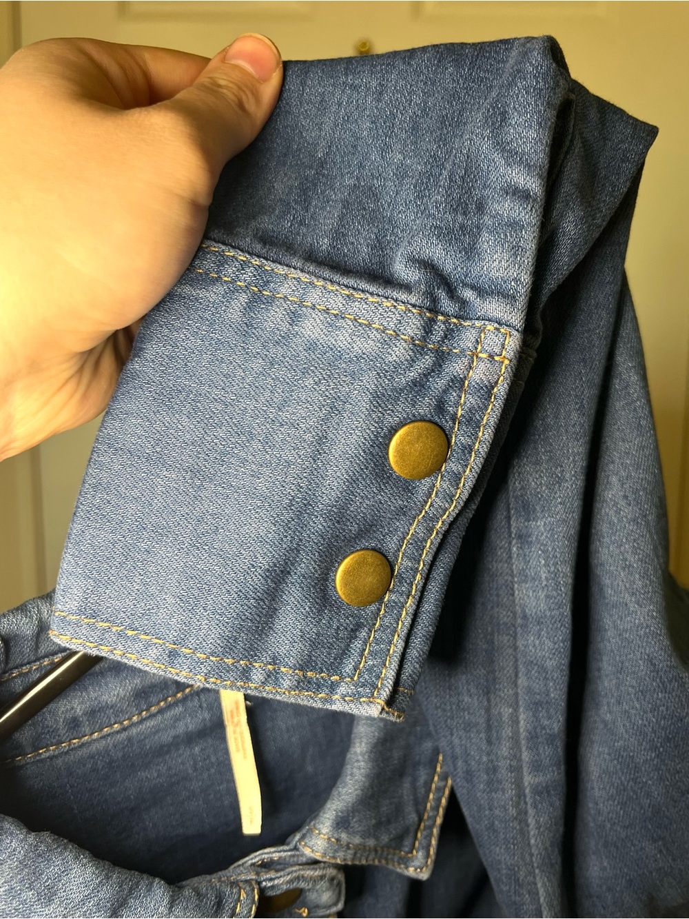 Free People Medium Wash Blue Denim Jacket with Brass Accents - Picture 6 of 7